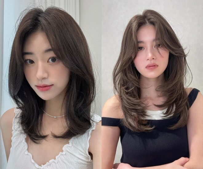 Tóc lửng đuôi cụp giúp diện mạo U40 gọn gàng, nữ tính hơn. Phần đuôi cong nhẹ ôm khuôn mặt, dễ chăm sóc và phù hợp với phong cách thanh lịch hàng ngày.