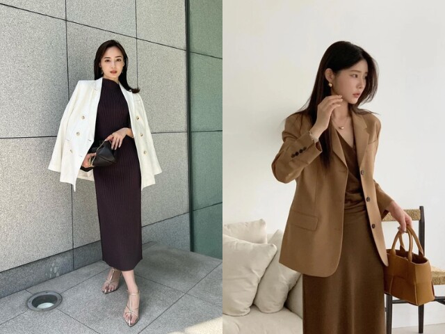 Khi không có nhiều thời gian lên đồ, váy liền kết hợp blazer luôn là lựa chọn an toàn. Chỉ với hai món đồ, bạn đã có ngay outfit thanh lịch, sang trọng và cuốn hút.