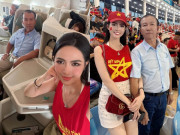 Giải trí - Mỹ nhân cùng bố ngồi máy bay hạng thương gia đi xem tuyển Việt Nam đá, khoe ở chung khách sạn với đội Thái Lan