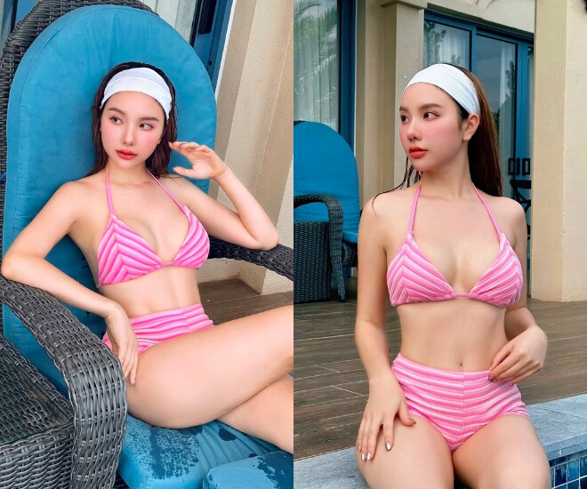 Hạnh Sino khoe body cực phẩm với vòng eo nhỏ xíu cùng cơ bụng rõ nét. 