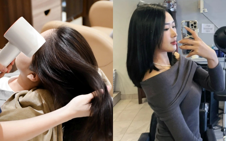 Sấy theo chiều từ chân đến ngọn, giữ máy cách tóc khoảng 15-20cm và kết thúc bằng gió mát để tóc suôn mượt, hạn chế xơ rối và chẻ ngọn.