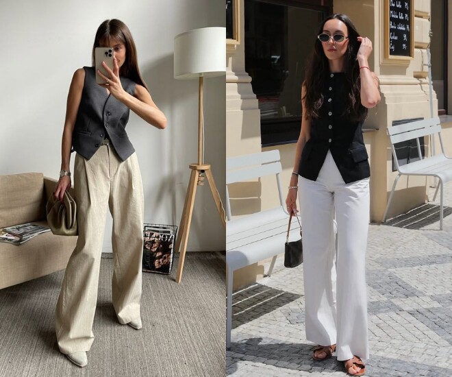Gile vest phối quần âu là công thức kinh điển, mang đến vẻ ngoài thanh lịch và quyền lực. Chị em có thể diện nguyên set đồng màu hoặc phối tương phản nhẹ, thêm sơ mi bên trong để tổng thể chỉn chu, sang xịn và chuẩn phong cách công sở.