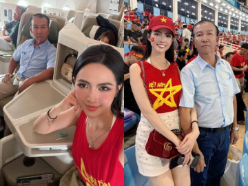 Mỹ nhân cùng bố ngồi máy bay hạng thương gia đi xem tuyển Việt Nam đá, khoe ở chung khách sạn với đội Thái Lan