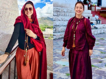 Thời trang - Jennifer Phạm mặc năng động khi du lịch Ladakh, Tây Tạng