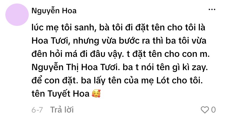 Nguyên văn lời chia sẻ của một cô gái về sự ra đời cái tên của mình.