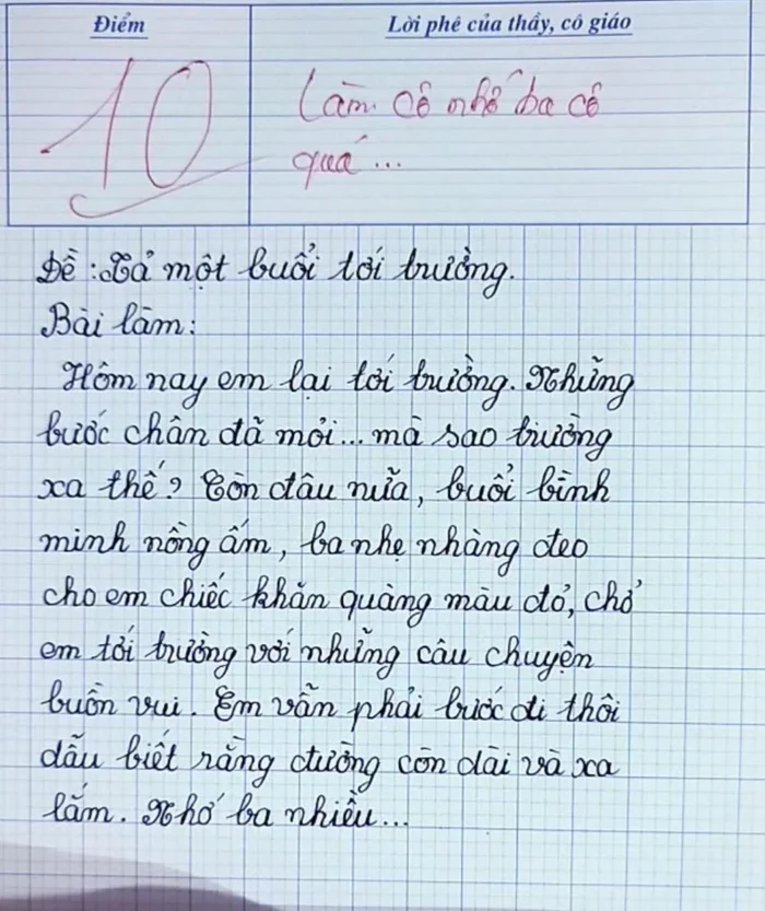 Bài văn chỉ dài 1 trang giấy, nhưng khiến ai đọc cũng chạnh lòng.