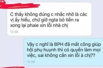 Đoạn tin nhắn nhóm lớp cho thấy sự tranh cãi, có phần xung đột của các phụ huynh.
