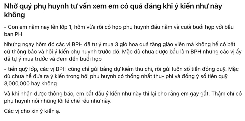 Bài đăng gây chú ý của một bà mẹ có con học lớp 1.