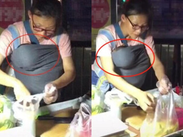 Yêu con - Thấy người phụ nữ bán hàng đeo túi trước ngực, khách tò mò nhìn vào rồi đồng loạt ghé mua nườm nượp