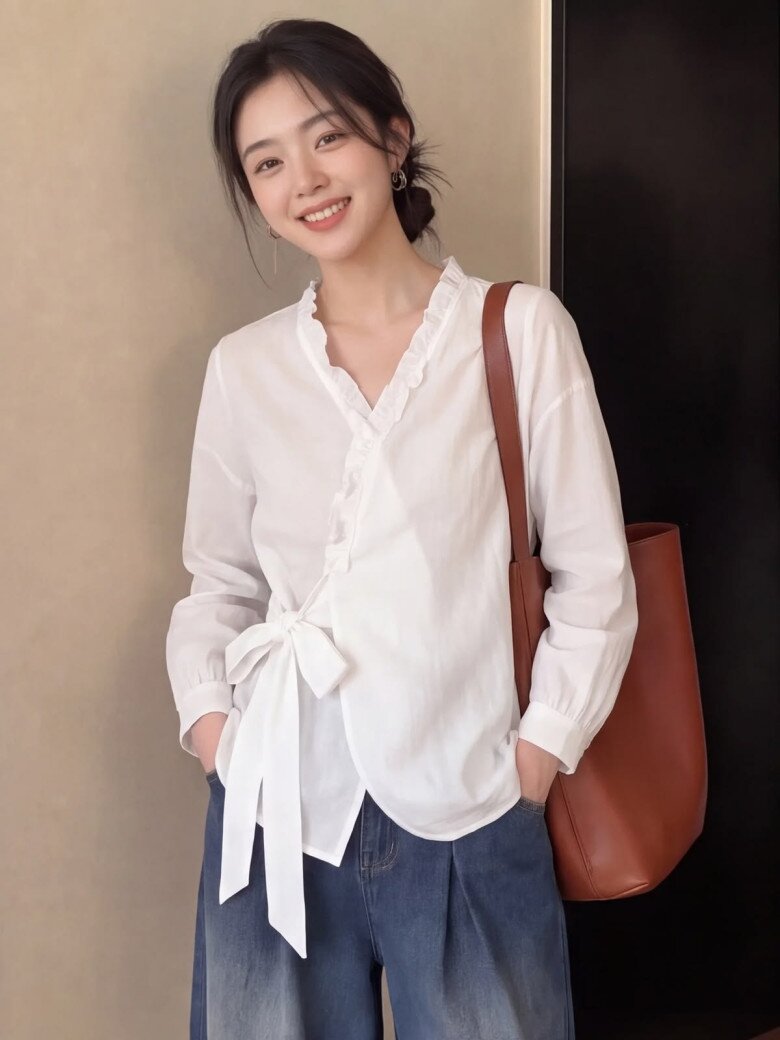 Áo cổ V phù hợp với những set đồ cần tạo điểm nhấn ở phần thân trên mà vẫn giữ tổng thể hài hòa.