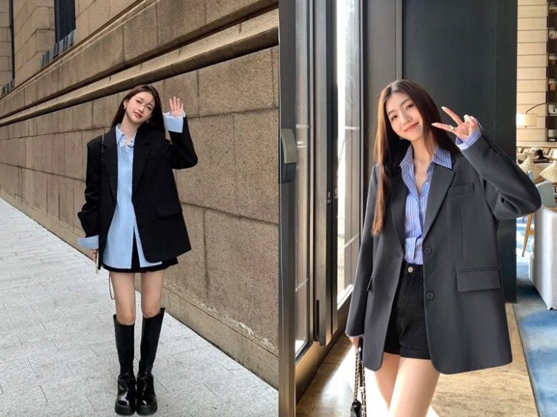Blazer phối cùng trang phục tối giản giúp diện mạo mùa thu thêm sang trọng, thời thượng.