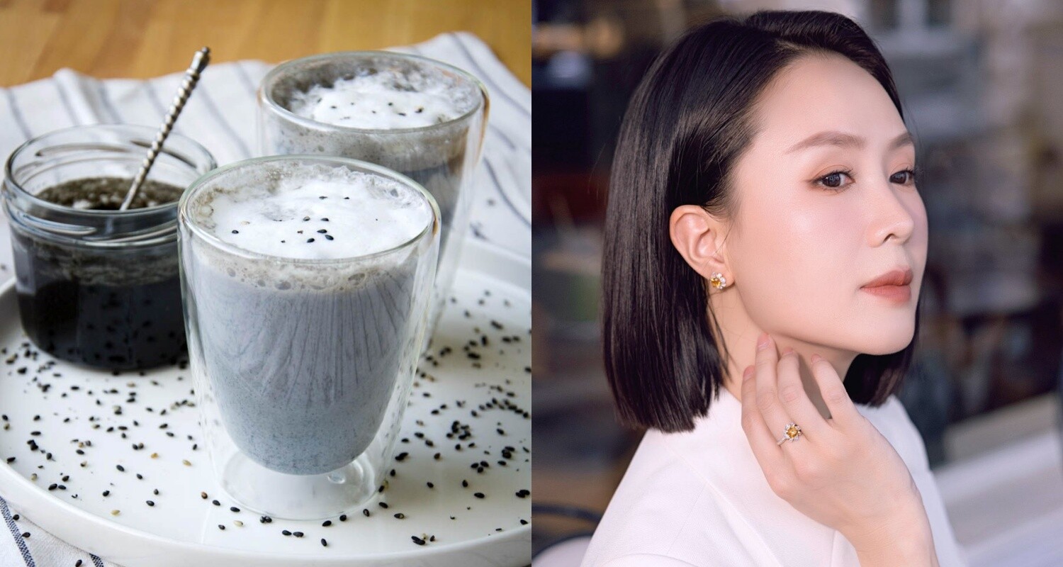 Hồng Diễm kết hợp bột mè đen với sữa chua cho bữa xế.