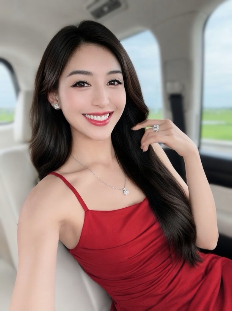 Lê Thanh Tú gây ấn tượng với hình ảnh nữ tính và quyến rũ hơn với đầm hai dây đỏ đô. Thiết kế có phần thân nhún nhẹ, tạo điểm nhấn cho tổng thể đồng thời tôn bờ vai thon và làn da sáng.