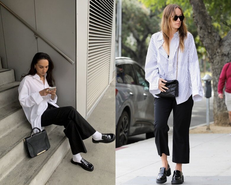 Phối áo sơ mi oversized cùng quần tây cropped và giày lười là công thức mang đậm tinh thần menswear, giúp phái đẹp tạo diện mạo thanh lịch, phóng khoáng mà vẫn thời thượng như phụ nữ Pháp.