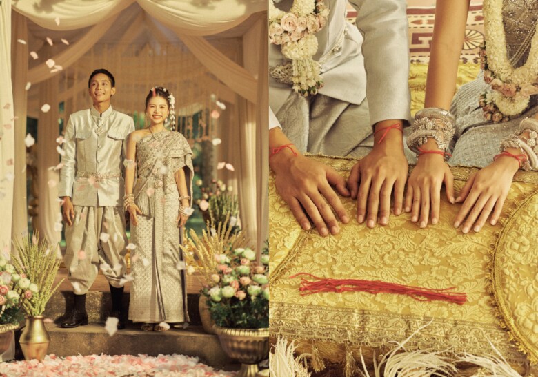 Một phần quan trọng khác là lễ cưới của người Khmer Nam Bộ. Nghi thức buộc chỉ đỏ do Achar thực hiện mang ý nghĩa cầu chúc sức khỏe, bình an và hạnh phúc cho đôi vợ chồng.