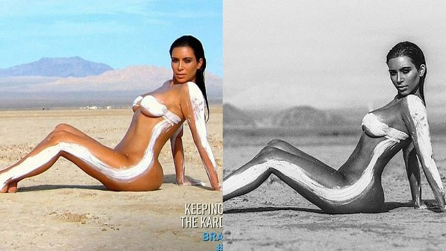 Mới đây, Kim Kardashian đã chia sẻ bức ảnh nude gợi cảm của mình trên trang cá nhân, tuy nhiên, cư dân mạng đã nhanh chóng 'tố' sự dối trá của bức hình khi phát hiện ra đây chính là hình ảnh từng xuất hiện trong một tập của chương trình  Keeping Up With the Kardashians. Khi đó, thân hình của Kim siêu vòng 3 không hề mảnh khảnh mà ngược lại rất đầy đặn và mũm mĩm.
