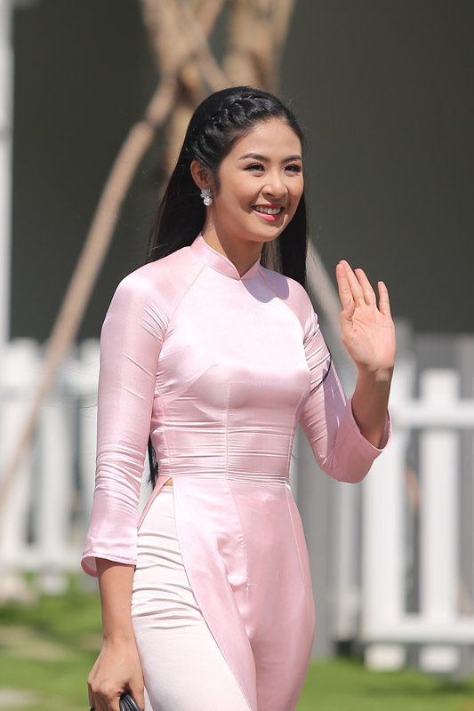 Ngọc Hân nổi bật giữa dàn mỹ nữ áo dài hồng đỡ tráp đám cưới Hoa hậu Thu Thảo - 2