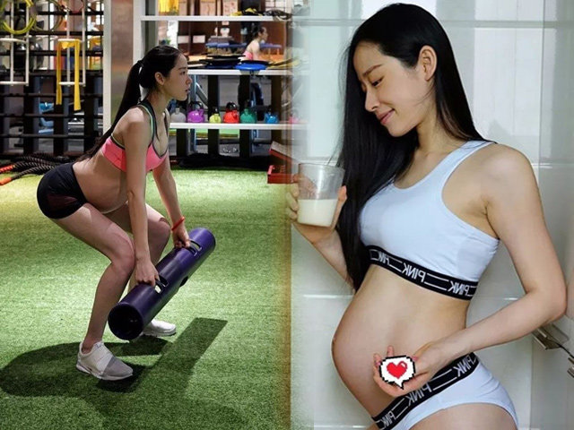 Beautiful young mother shows off her tiny 8-month pregnant belly, causing controversy among netizens