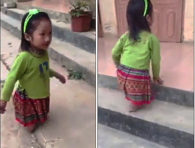 Cảm động hình ảnh bé gái người Mông cụt hai chân, một mình leo thoăn thoắt bậc thềm đến lớp - 1