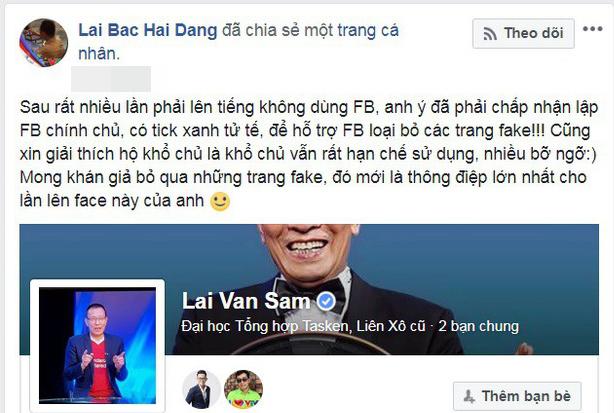 Con trai chính thức thông báo đến giờ Lại Văn Sâm mới có Facebook, trước đó đều là giả mạo - 1