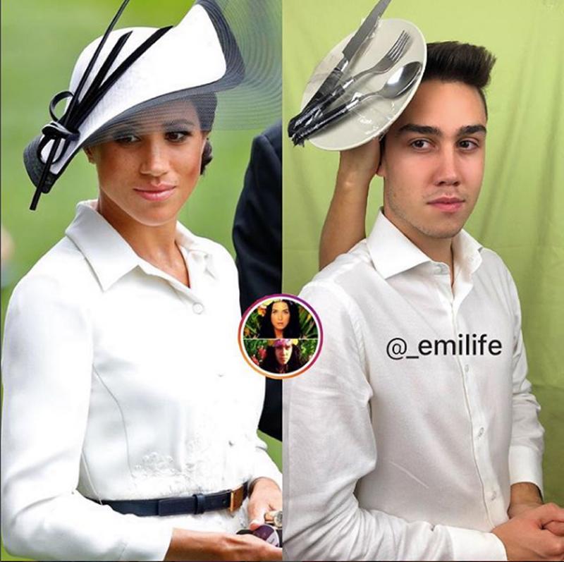 Công nương Meghan Markle mặc một bộ đồ trắng tinh tế của nhà mốt Givenchy cùng chiếc mũ dress-code tại sự kiện Royal Ascot. Đã được Emi tái chế bằng bộ chén dĩa hết sức thú vị và sáng tạo trong vòng 1 nốt nhạc. 
