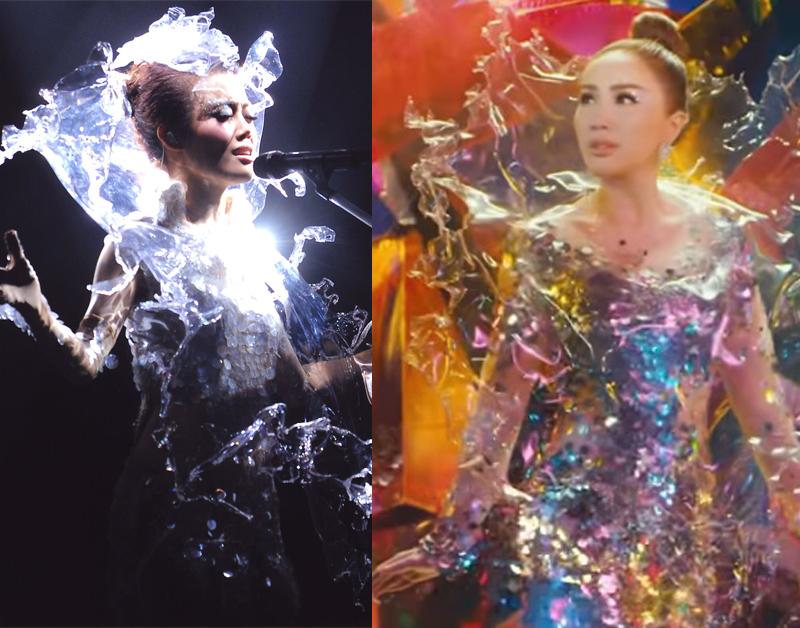 Thiết kế trong suốt của Bảo Thy trong MV mới, được cho là phiên bản lỗi của chiếc váy 'Nước' mà Diva Hồng Kông Dung Tổ Nhi diện trong liveshow Number 6, chiếc váy Haute Couture nằm trong BST  S/S 09 của Iris Van Herpen. 
