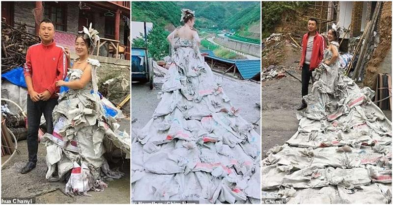 Một cô gái thôn quê người Trung Quốc gần đây đã khiến cư dân mạng sục sôi vì thiết kế ra một chiếc váy cưới tuyệt đẹp làm từ 40 bao tải xi măng còn sót lại sau khi sửa nhà.  Tác phẩm này nhận nhiều sự chú ý từ cộng đồng mạng khi thu hút hàng triệu lượt xem.
