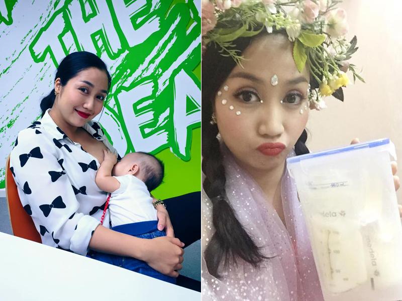 Không chỉ "gây bão" vì thoải mái vạch áo cho con bú nơi công cộng, Ốc Thanh Vân chia sẻ khi đi quay cô cũng thường tranh thủ thời gian nghỉ để hút sữa cho con. 
