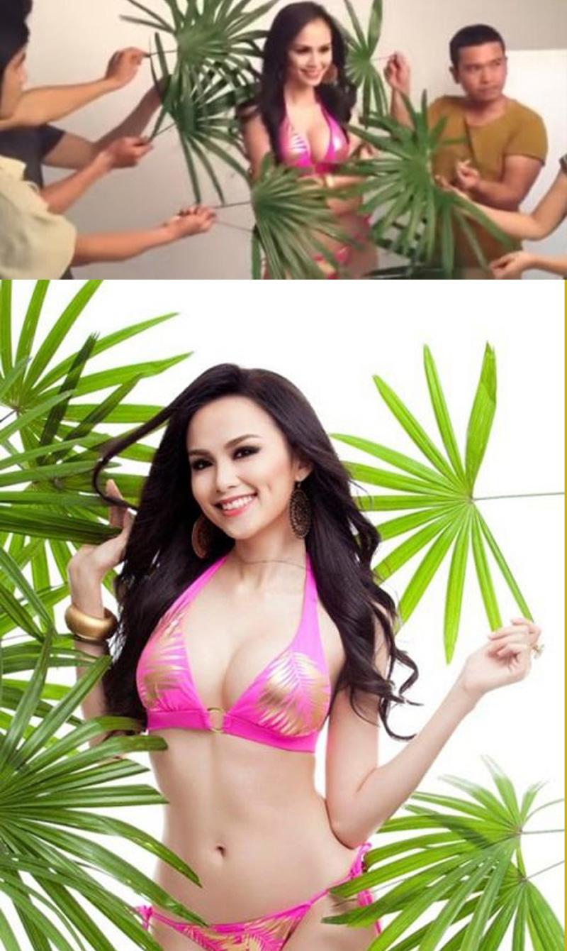 Cứ tưởng như Hoa hậu Diễm Hương đang khoe sắc giữa một vòm cây xanh mát, hay trên một bể bơi sang chảnh nào đấy, hoá ra không phải vậy đâu. 
