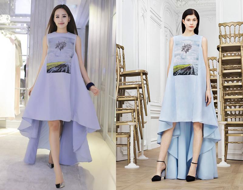 Nàng Hoa hậu chọn chiếc đầm lụa xanh nhạt họa tiết kỹ thuật số nằm trong bộ sưu tập Pre-Fall 2014 của nhà mốt Christian Dior có giá hơn 200 triệu đồng. Thiết kế không xấu, nhưng nó lại nuốt toàn bộ vóc dáng hoàn hảo của cô. 
