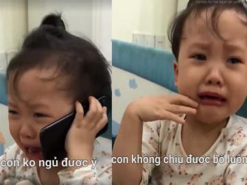 Bị bố trêu quá đáng, em bé nước mắt tèm lem, gọi điện... mách ông