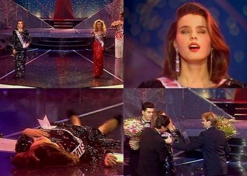 Hoa hậu Pháp năm 1989 đã ngất xỉu ngay sau khi nhận được tin mừng chiến thắng. Không thể phủ nhận ngay cả khi ngất cô vẫn có biểu cảm ấn tượng, vô cùng mơ màng...!
