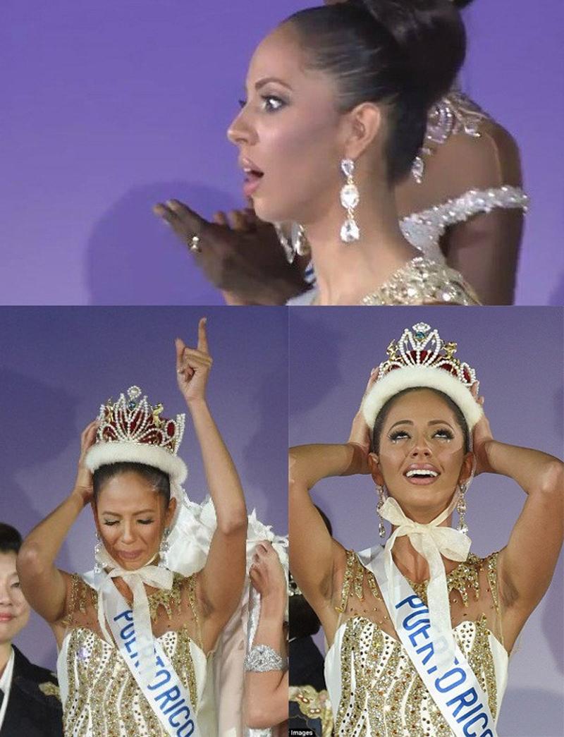 Valerie Hernandez có biểu cảm khó thành lời khi đăng quang Hoa hậu Quốc tế 2014.
