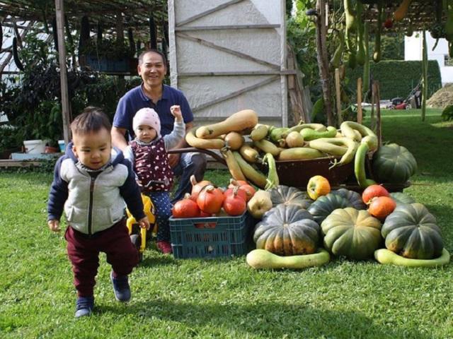 Khu vườn 70m2 trồng đủ loại rau, mùa nào cũng có bầu, bí trĩu trịt của ông bố Việt kiều