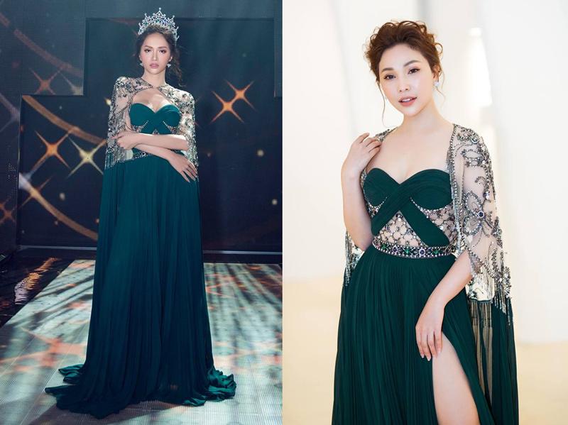 Quỳnh Thư vừa có màn đụng độ thời trang gây cấn với Hoa hậu Hương Giang, cả hai đều được khen ngợi trong chiếc váy cut out lộng lẫy của NTK Đỗ Long. 
