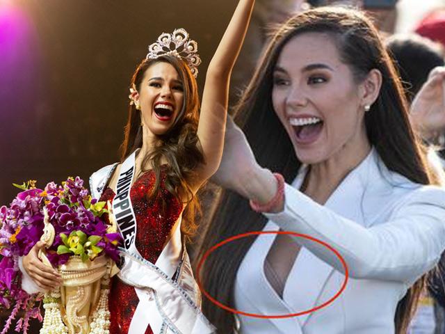 Mới đăng quang được 4 ngày, HH Hoàn vũ 2018 đã để lộ áo lót phản cảm