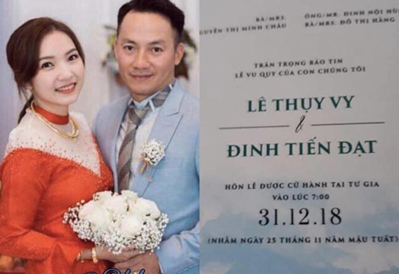 Mạng xã hội chia sẻ hình ảnh được cho là chụp từ đám hỏi của Đinh Tiến Đạt và bạn gái. Cùng với đó, thiệp cưới của rapper Đinh Tiến Đạt cũng được hé lộ. Theo thông tin, cô dâu tên là Lê Thụy Vy và hôn lễ được tổ chức tại nhà riêng vào ngày 31/12 tới đây.
