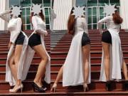 Thời trang - Mặc áo dài với quần siêu ngắn và tạo dáng phản cảm, hai sinh viên bị chửi không thương tiếc