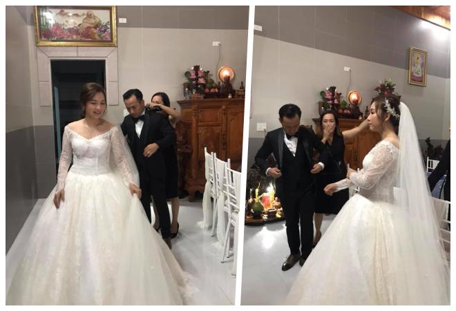 Tiến Đạt được cô dâu Thụy Vy ân cần tỉ mỉ sửa sang quần áo trong đám cưới bí mật - 2