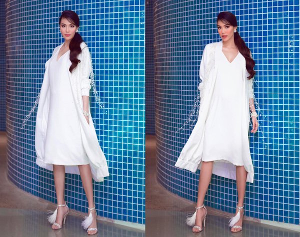 Bầu 9 tháng vượt mặt, Lan Khuê vẫn can đảm đi trên đôi giày cao chót vót - 4