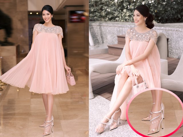 Bầu 9 tháng vượt mặt, Lan Khuê vẫn can đảm đi trên đôi giày cao chót vót