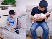 Tin tức - Bố bế con gái mới sinh, con trai lớn ngồi bên cạnh nhìn bằng ánh mắt sắc lạnh