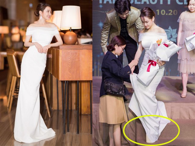 Mang giày siêu cao 25cm, Nhã Phương phải nhờ đến hai người dìu đi - 3