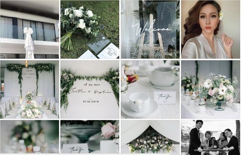 Không gian lễ cưới với 2 màu trắng - xanh chủ đạo đầy lãng mạn.
