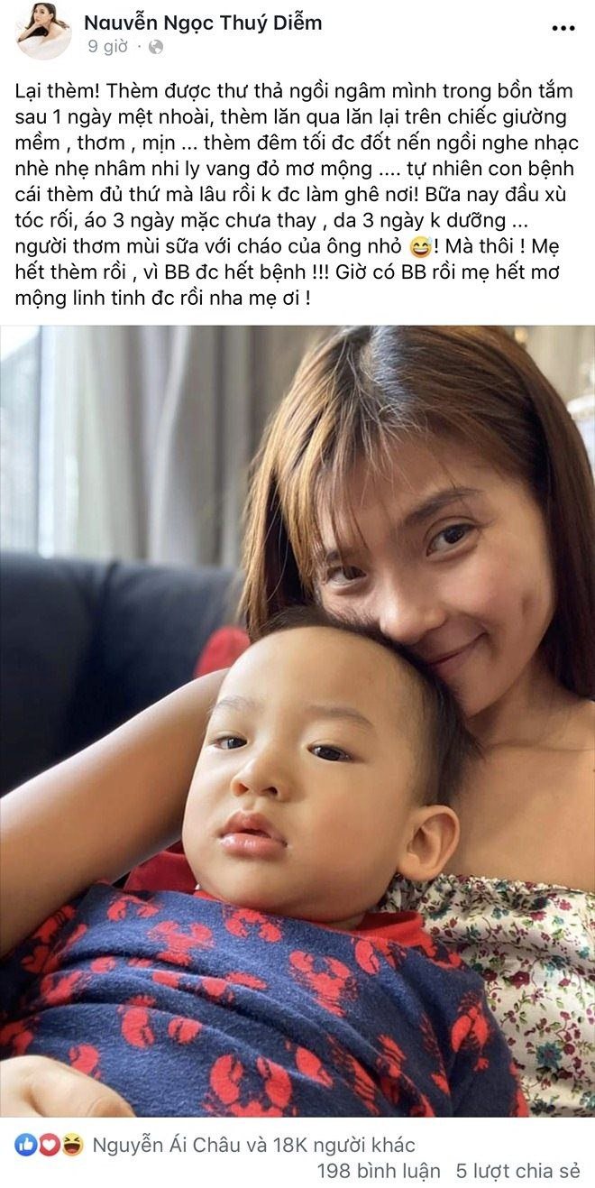 Sao Việt 24h: Đầu bù tóc rối thức trắng đêm, ai chăm con ốm mới hiểu nỗi lòng Thuý Diễm - 1