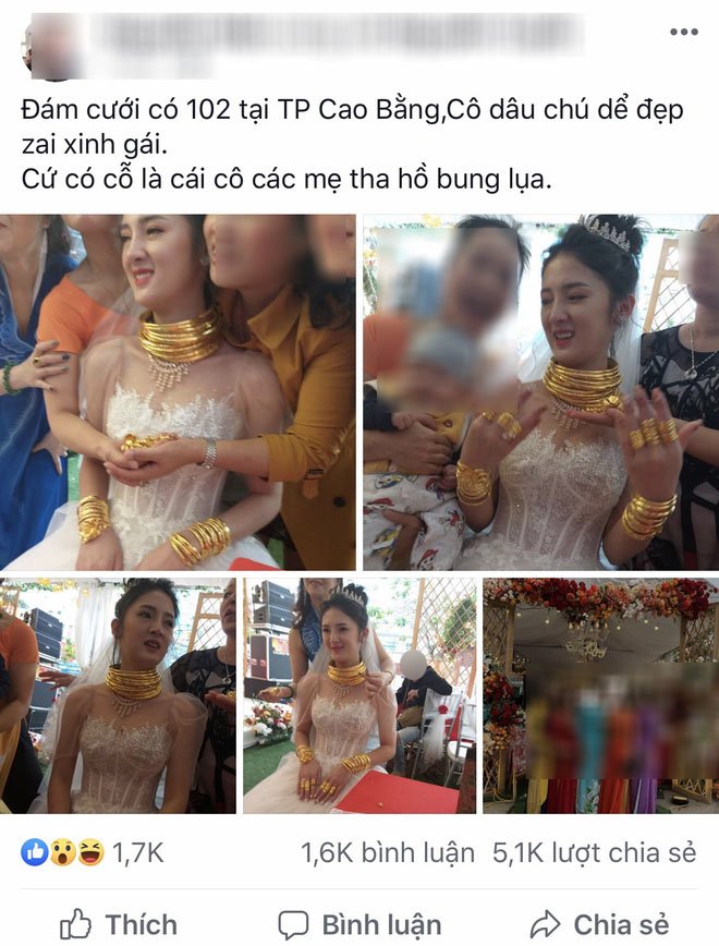 Cô dâu Cao Bằng đeo vàng kín cổ và tay trong đám cưới, nhan sắc thực sự gây ngỡ ngàng - 1