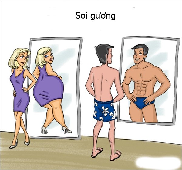 Phụ nữ thường bị ám ảnh bởi cân nặng trong khi đó đàn ông luôn thấy mình rất ổn trong gương.