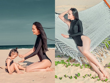 2 năm sau đám cưới 10 tỷ, hotmom HHHV lần đầu chụp áo tắm vì con, lộ dáng tuyệt mỹ