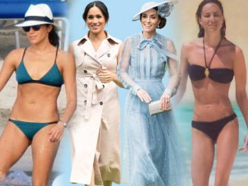 Khó tin vóc dáng thon gọn thời chưa sinh nở của Kate Middleton và Meghan Markle khi diện bikini