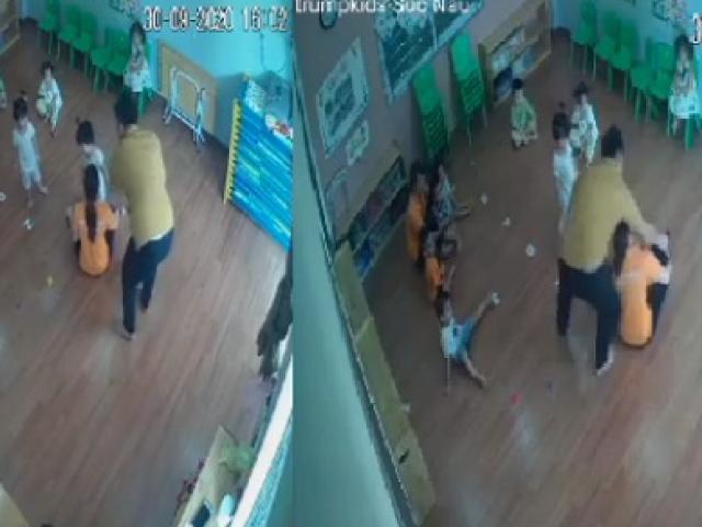 Clip bé gái mầm non bị bố của bạn túm tóc, đánh trước mặt cô giáo vì tranh đồ chơi